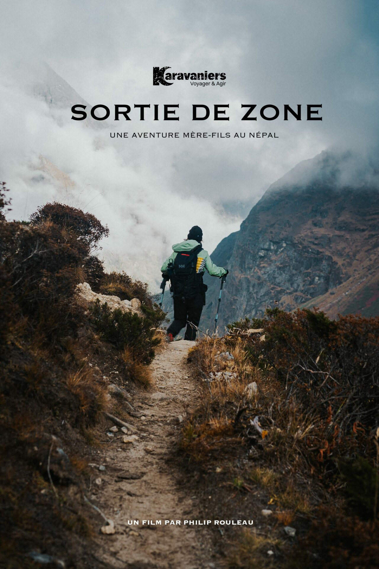 Affiche du film Sortie de Zone, un film sur une expédition mère-fils au Népal avec Karavaniers