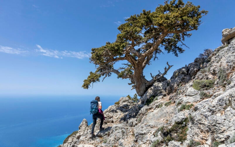 Randonnée sur les hauteurs de Crète avec vue sur la mer de Libye